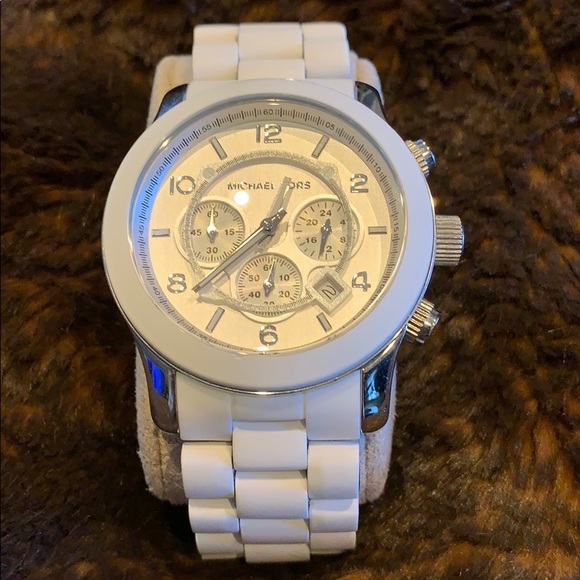 Michael Kors Accessories - Michael Kors Silver/White Silicone Band Watch